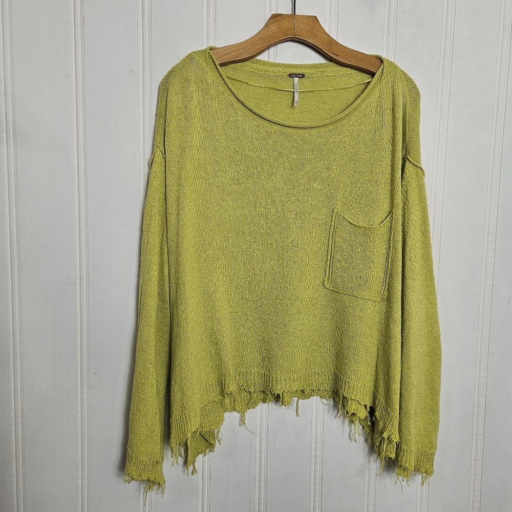 Free People Chartreuse Off-the-Shoulder Sweater slouchy grunge 💚 - Picture 2 of 11